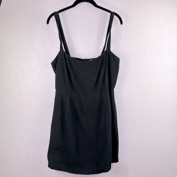 Free People Button Down Back Cotton Mini Dress Black L - Picture 2 of 6